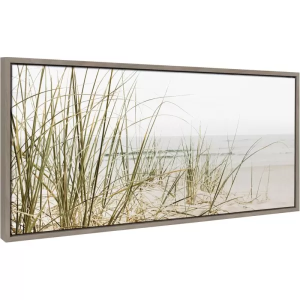 Kate and Laurel Sylvie Calming Beach Grass Framed Canvas Wall Art by The Creative Bunch Studio 18x40 White Natural Ocean Grasses Landscape Art for WallGray