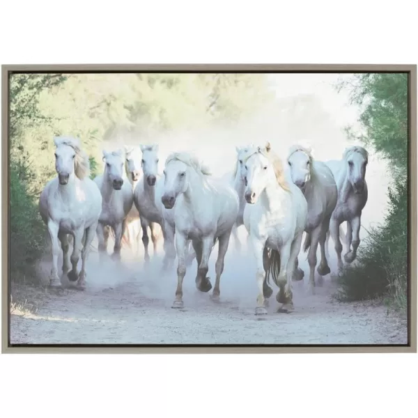 Kate and Laurel Sylvie Camargue Horses Framed Canvas Wall Art by Laura Evans 23x33 Gray Beautiful Animal Art for Wall