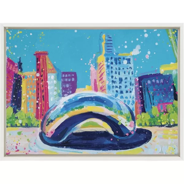 Kate and Laurel Sylvie Chicago Bean Study No 2 Framed Canvas Wall Art by Rachel Christopoulos 18x24 White Decorative Abstract Landscape Art for Wall