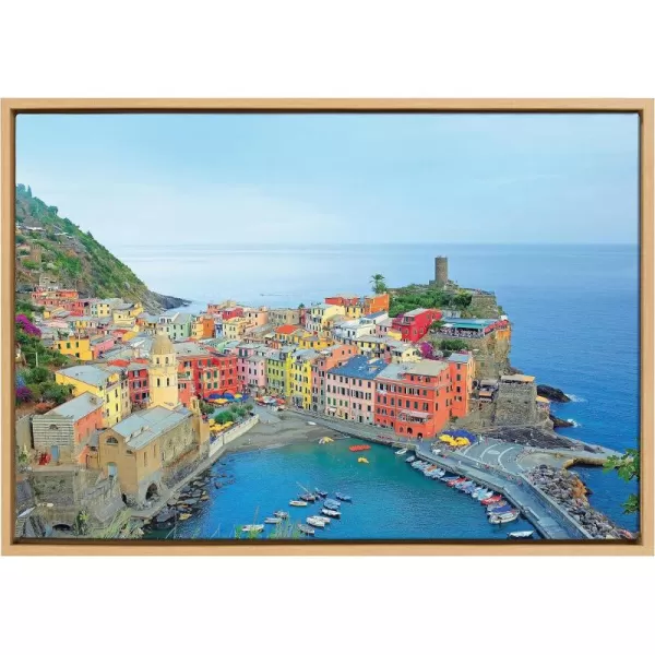 Kate and Laurel Sylvie Cinque Terre 2 Framed Canvas Wall Art by Rachel Dowd 23x33 Natural Modern Scenic Cityscape Photograph for Wall Decor