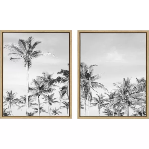 Kate and Laurel Sylvie Coastal Coconut Palm Tree Beach Black and White Left and Right Framed Canvas Art Set by The Creative Bunch Studio 2 Piece Set 18x24 White Tropical Landscape Art Wall DcorNatural