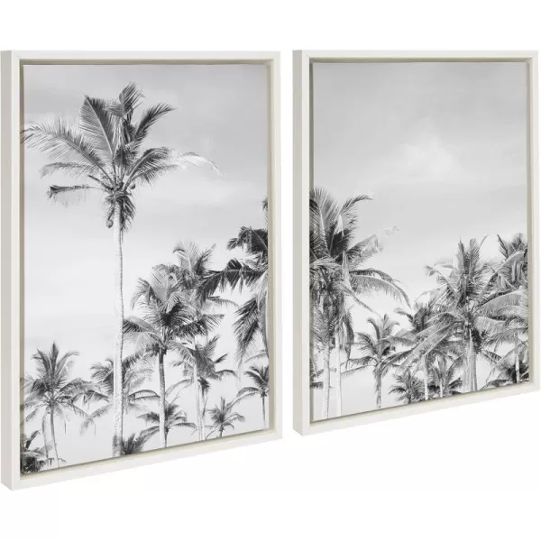 Kate and Laurel Sylvie Coastal Coconut Palm Tree Beach Black and White Left and Right Framed Canvas Art Set by The Creative Bunch Studio 2 Piece Set 18x24 White Tropical Landscape Art Wall DcorWhite