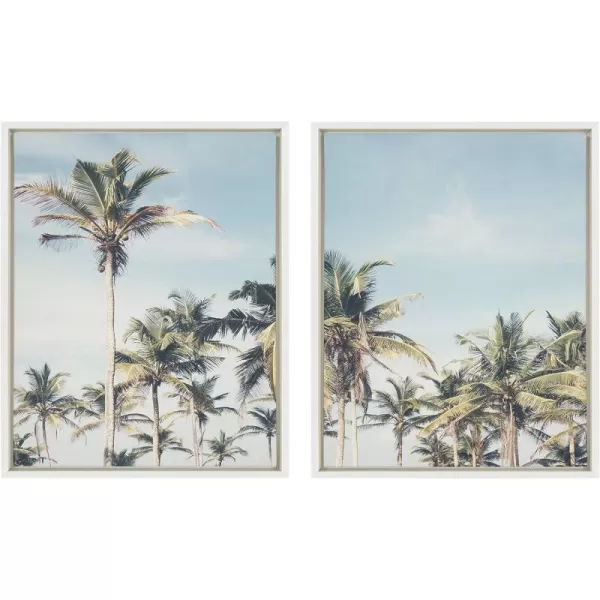 Kate and Laurel Sylvie Coastal Coconut Palm Tree Beach Left and Right Framed Canvas Wall Art Set by The Creative Bunch Studio 2 Piece Set 18x24 Natural Tropical Beach Art Wall DcorWhite