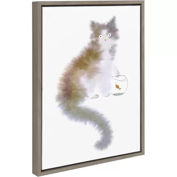 Kate and Laurel Sylvie Dont You Dare Framed Canvas Wall Art by Faryn Hughes 18x24 Natural Modern Abstract Cat Art for WallGray