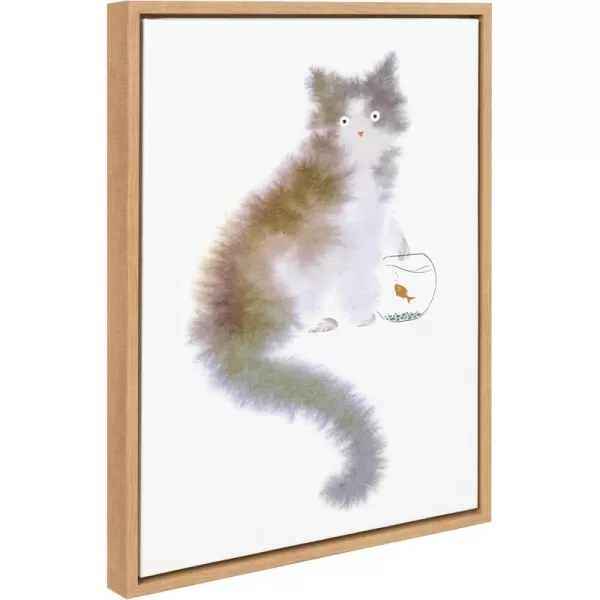 Kate and Laurel Sylvie Dont You Dare Framed Canvas Wall Art by Faryn Hughes 18x24 Natural Modern Abstract Cat Art for WallNatural