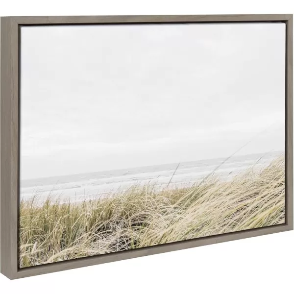 Kate and Laurel Sylvie East Beach Framed Canvas Wall Art by Amy Peterson Art Studio 18x24 Natural Chic Coastal Art for WallGray