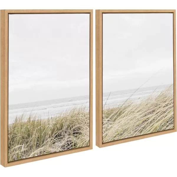 Kate and Laurel Sylvie East Beach Left and Right Framed Canvas Wall Art Set by Amy Peterson Art Studio 2 Piece Set 18x24 Natural Coastal Ocean Natural Wall Art Set