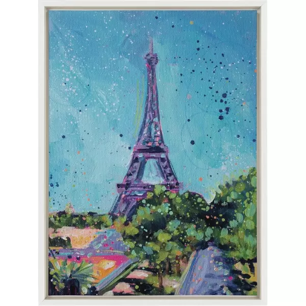 Kate and Laurel Sylvie Eiffel Tower in Summer Framed Canvas Wall Art by Rachel Christopoulos 18x24 White Decorative Paris Themed Landscape for Wall