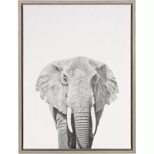 Kate and Laurel Sylvie Elephant Black and White Animal Portrait Framed Canvas Wall Art by Simon Te Tai 23x33 NaturalGrey