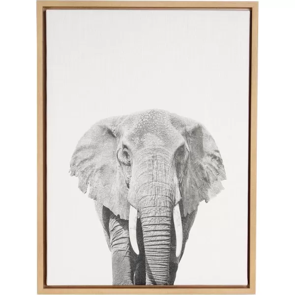 Kate and Laurel Sylvie Elephant Black and White Animal Portrait Framed Canvas Wall Art by Simon Te Tai 23x33 NaturalNatural