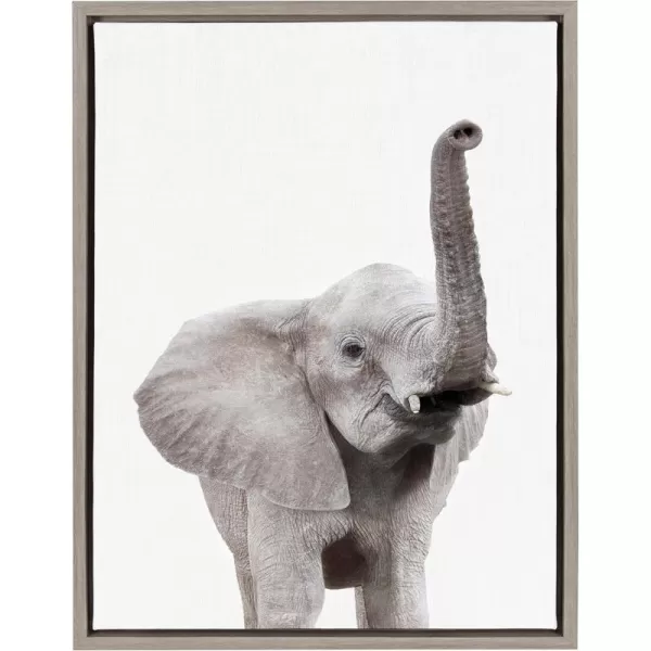 Kate and Laurel Sylvie Elephant with Raised Trunk Animal Print Portrait Framed Canvas Wall Art by Amy Peterson 23x33 GrayGrey