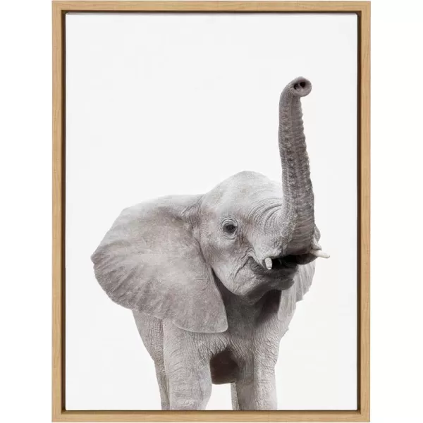 Kate and Laurel Sylvie Elephant with Raised Trunk Animal Print Portrait Framed Canvas Wall Art by Amy Peterson 23x33 GrayNatural