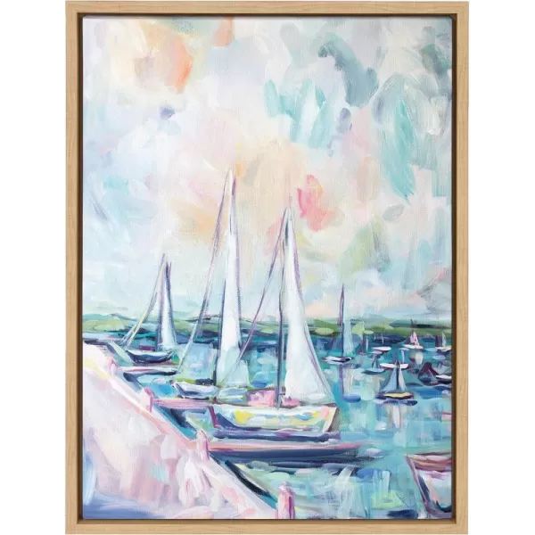 Kate and Laurel Sylvie Fish Creek Harbor Framed Canvas Wall Art by Rachel Christopoulos 18x24 Natural Whimsical Lake Decor