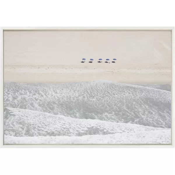 Kate and Laurel Sylvie Five Umbrellas Framed Canvas Wall Art by Caroline Mint 23x33 White Decorative Coastal Art for Wall
