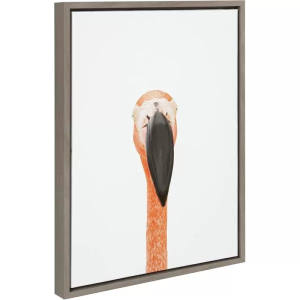 Kate and Laurel Sylvie Flamingo Portrait Framed Canvas Wall Art by Amy Peterson Art Studio 18x24 Natural Modern Animal Bird Portrait Art for WallGray