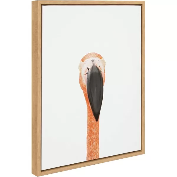 Kate and Laurel Sylvie Flamingo Portrait Framed Canvas Wall Art by Amy Peterson Art Studio 18x24 Natural Modern Animal Bird Portrait Art for WallNatural