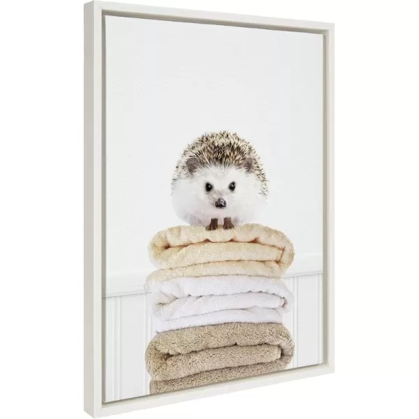 Kate and Laurel Sylvie Fold Hedgehog 1 Framed Canvas Wall Art by Amy Peterson Art Studio 18x24 White Bathroom Laundry Room Art Wall DcorWhite