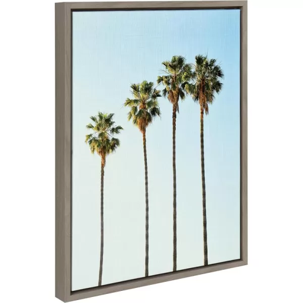 Kate and Laurel Sylvie Four Palm Trees Natural Framed Canvas Wall Art by Simon Te TaiGray