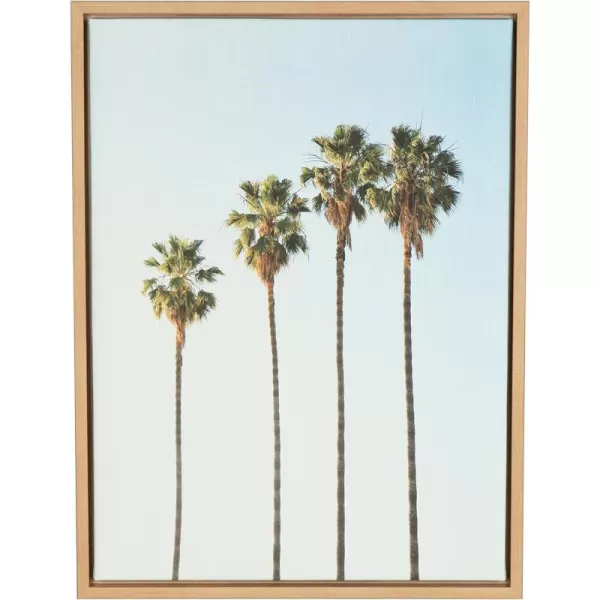 Kate and Laurel Sylvie Four Palm Trees Natural Framed Canvas Wall Art by Simon Te TaiNatural