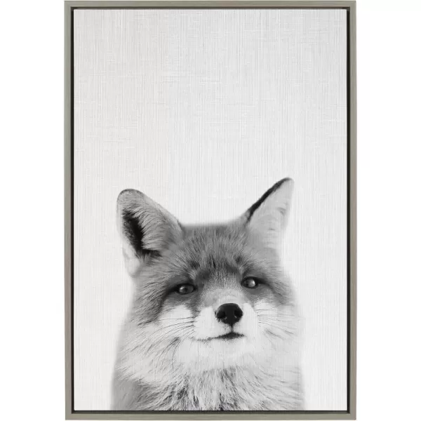 Kate and Laurel Sylvie Fox Black and White Portrait Framed Canvas Wall Art by Simon Te Tai 18x24 NaturalGray