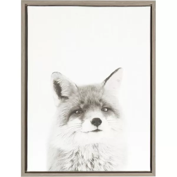 Kate and Laurel Sylvie Fox Black and White Portrait Framed Canvas Wall Art by Simon Te Tai 18x24 NaturalGrey