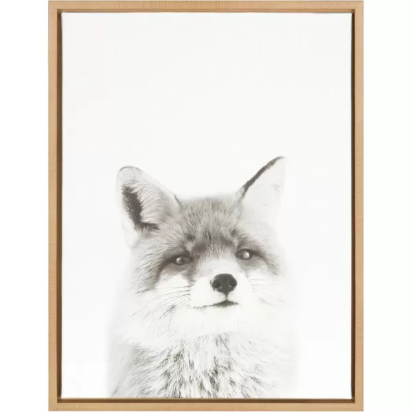 Kate and Laurel Sylvie Fox Black and White Portrait Framed Canvas Wall Art by Simon Te Tai 18x24 NaturalNatural