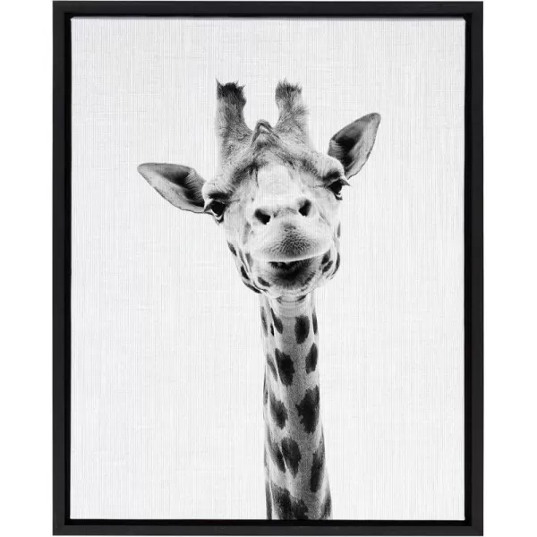 Kate and Laurel Sylvie Giraffe Animal Print Black and White Portrait Framed Canvas Wall Art by Simon Te Tai 18x24 BlackBlack