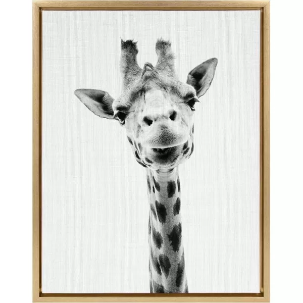 Kate and Laurel Sylvie Giraffe Animal Print Black and White Portrait Framed Canvas Wall Art by Simon Te Tai 18x24 BlackGold