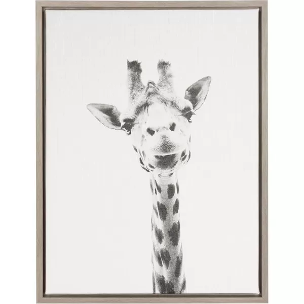 Kate and Laurel Sylvie Giraffe Animal Print Black and White Portrait Framed Canvas Wall Art by Simon Te Tai 18x24 BlackGrey