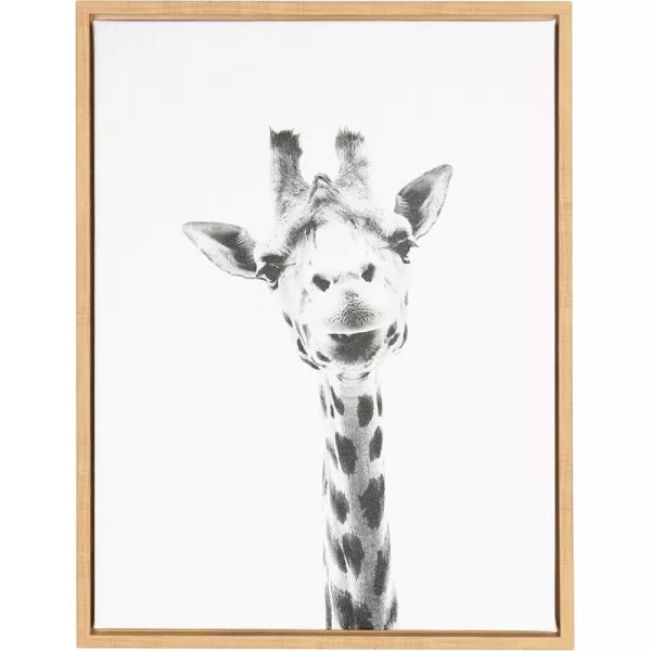 Kate and Laurel Sylvie Giraffe Animal Print Black and White Portrait Framed Canvas Wall Art by Simon Te Tai 18x24 BlackNatural