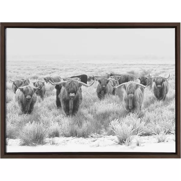 Kate and Laurel Sylvie Herd of Highland Cows Black and White Framed Canvas Wall Art by The Creative Bunch Studio 18x40 Gray Decorative Farmhouse Animal Art for WallBrown