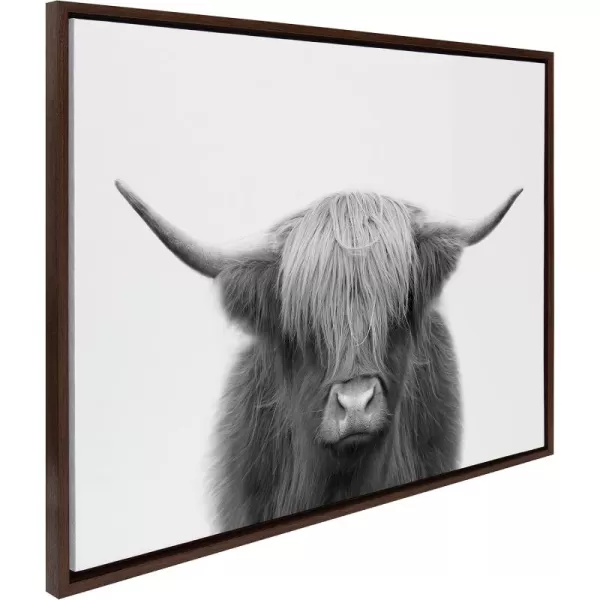 Kate and Laurel Sylvie Hey Dude Highland Cow BW Framed Canvas Wall Art by The Creative Bunch Studio 28x38 Black Decorative Farmhouse Animal Art for WallBrown