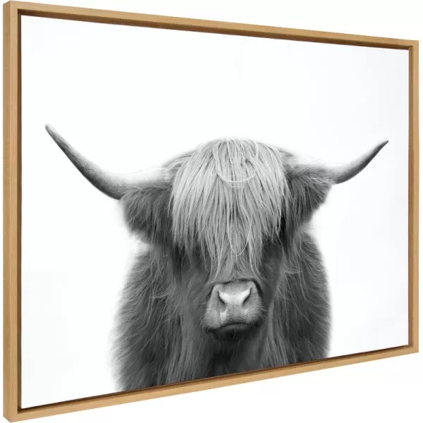 Kate and Laurel Sylvie Hey Dude Highland Cow BW Framed Canvas Wall Art by The Creative Bunch Studio 28x38 Black Decorative Farmhouse Animal Art for WallNatural