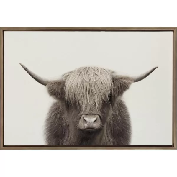 Kate and Laurel Sylvie Hey Dude Highland Cow Color Framed Linen Textured Canvas Wall Art by The Creative Bunch Studio 18x40 Panel Gray Decorative Cow Art for WallGold