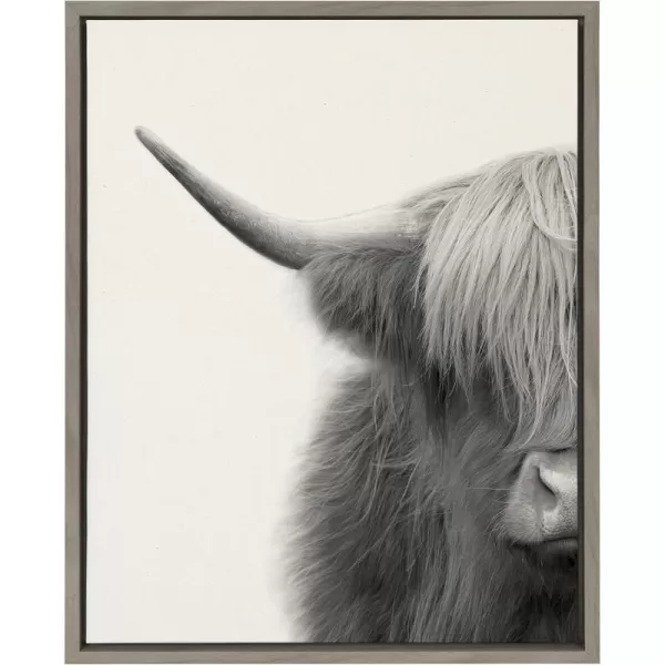 Kate and Laurel Sylvie Hey Dude Highland Cow Crop Framed Linen Textured Canvas Wall Art by The Creative Bunch Studio 23x33 Gold Decorative Rustic Cow Art Print for WallGrey