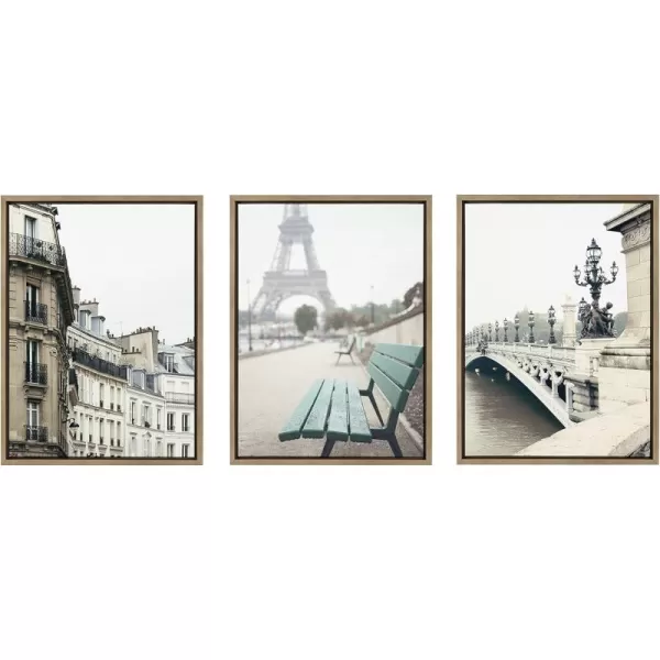 Kate and Laurel Sylvie L Hotel Paris Eiffel Tower Europe Travel and Pont Alexandre III Framed Canvas Wall Art by Caroline Mint 18x24 Gold Decorative French Travel Art for Wall