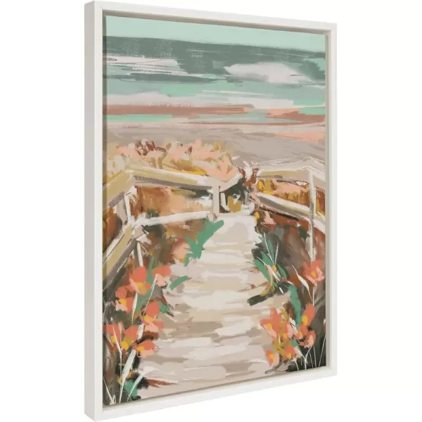 Kate and Laurel Sylvie Landscape 08 Beach Framed Canvas Wall Art by Annie Quigley 18x24 Natural Soft Watercolor Beachy Landscape with Ocean Sands Art for Wall DecorWhite