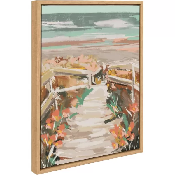 Kate and Laurel Sylvie Landscape 08 Beach Framed Canvas Wall Art by Annie Quigley 18x24 Natural Soft Watercolor Beachy Landscape with Ocean Sands Art for Wall DecorNatural