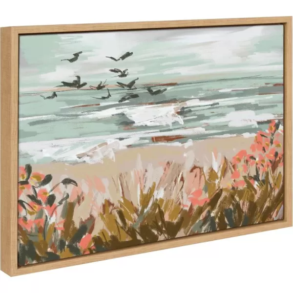 Kate and Laurel Sylvie Landscape 09 Beach Framed Canvas Wall Art by Annie Quigley 18x24 White Soft Watercolor Beachy Landscape with Ocean Sands Art for Wall DecorNatural