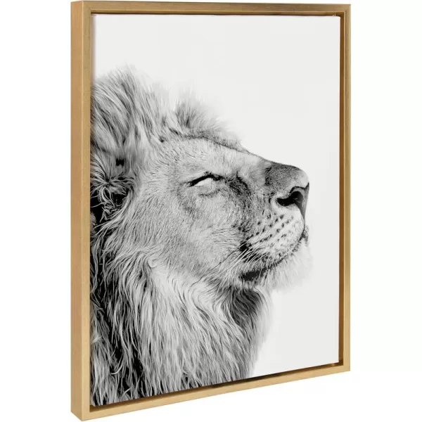 Kate and Laurel Sylvie Lion Self Actualizing Framed Canvas Wall Art by Amy Peterson Art Studio 18 x 24 Gray Adorable Animal Home DcorGold