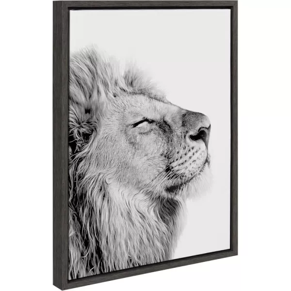 Kate and Laurel Sylvie Lion Self Actualizing Framed Canvas Wall Art by Amy Peterson Art Studio 18 x 24 Gray Adorable Animal Home DcorGray