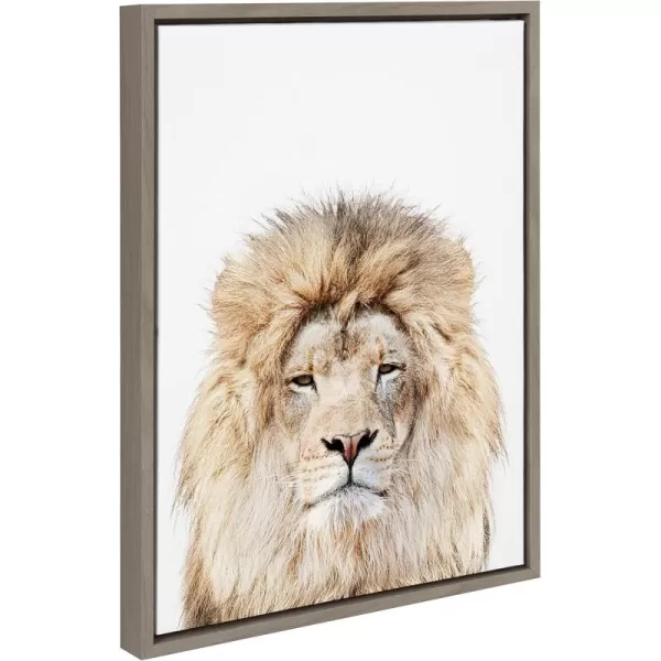 Kate and Laurel Sylvie Lion Stare Portrait Framed Canvas Wall Art by Amy Peterson Art Studio 18x24 Natural Modern Jungle Animal Portrait Art for WallGray