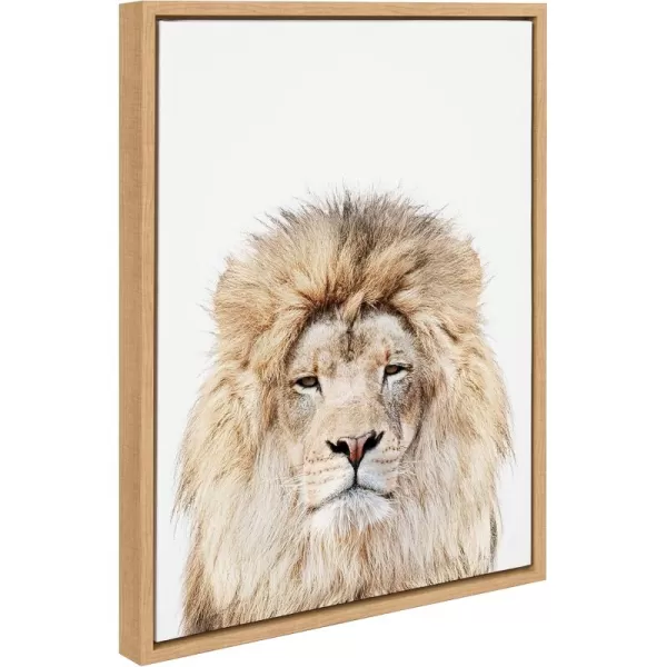 Kate and Laurel Sylvie Lion Stare Portrait Framed Canvas Wall Art by Amy Peterson Art Studio 18x24 Natural Modern Jungle Animal Portrait Art for WallNatural