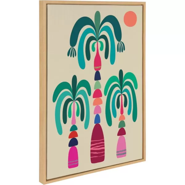 Kate and Laurel Sylvie MCM Palm Trees Framed Canvas Wall Art by Rachel Lee 23x33 Natural Colorful MidCentury Tree Art for Wall