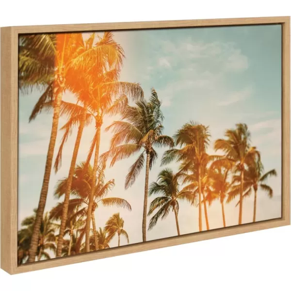 Kate and Laurel Sylvie Miami Breeze Framed Canvas Wall Art by Alicia Bock 18x24 Natural Coastal Palm Tree Photography Art for WallNatural
