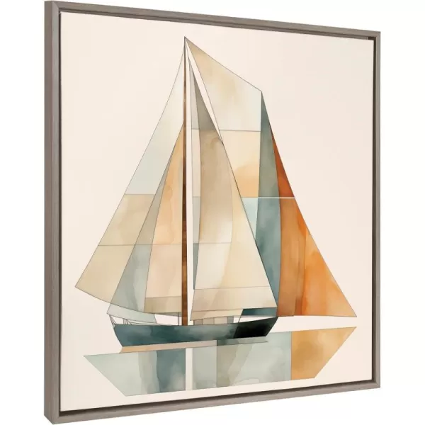 Kate and Laurel Sylvie Mid Century Modern Geometric Sailboat Framed Canvas Wall Art by The Creative Bunch Studio 30x30 Gray Modern Colorful Sailing Art for WallGray