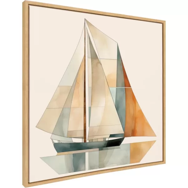 Kate and Laurel Sylvie Mid Century Modern Geometric Sailboat Framed Canvas Wall Art by The Creative Bunch Studio 30x30 Gray Modern Colorful Sailing Art for WallNatural