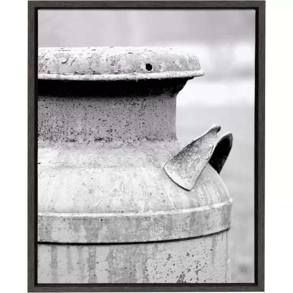 Kate and Laurel Sylvie Milk Can Rural Scene Black and White Photograph Framed Canvas Wall Art by Jami Skarda 18x24 Dark Gray