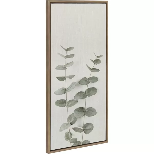 Kate and Laurel Sylvie Minimalist Eucalyptus Framed Linen Textured Canvas Wall Art by The Creative Bunch Studio 18x40 Gray Decorative Plant DecorGold