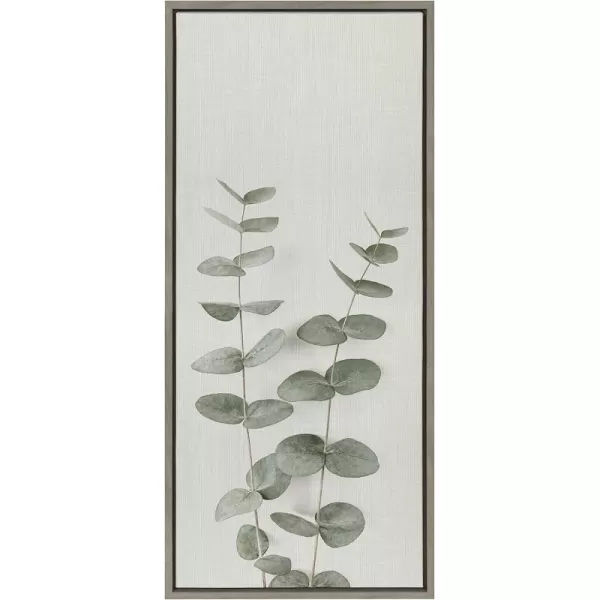 Kate and Laurel Sylvie Minimalist Eucalyptus Framed Linen Textured Canvas Wall Art by The Creative Bunch Studio 18x40 Gray Decorative Plant DecorGray